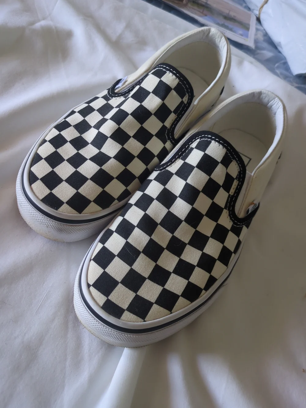 Vans Kids Black & White Checkerboard Slip-On Sneakers - Picture 1 of 8